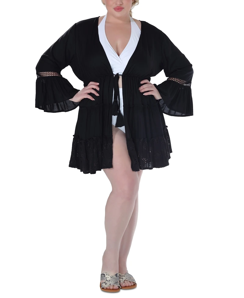 Raviya Plus Lace-Inset Eyelet-Flounce Cover-Up
