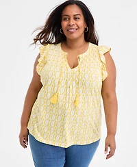 Style & Co Plus Printed Ruffle Pintuck Top