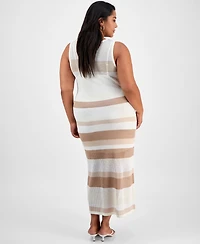 Bar Iii Trendy Plus Open-Stitch Striped Midi Dress, Exclusively at Macy's