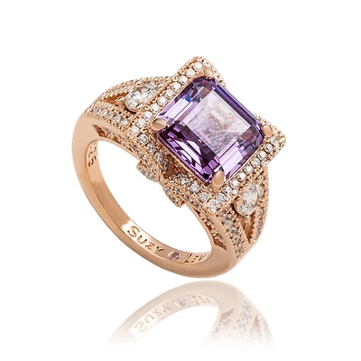 Suzy Levian Sterling Silver Asscher Cut Cubic Zirconia Ring