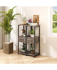 2-Pack 3-Tier Tall Plant Stand with Drawer and Display Shelf Stylish Storage and Display for Home or Office