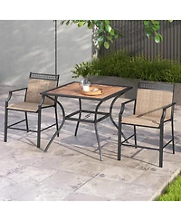 Gymax Patio Table for 4 People w/ Umbrella Hole Wood-Like Tabletop Metal Support Legs