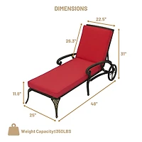Outdoor Chaise Lounge with Cushions Patio Lounge Chairs with Wheels & Adjustable Backrest Aluminium Pool Sun Lounges Chairs for Outside, Beige