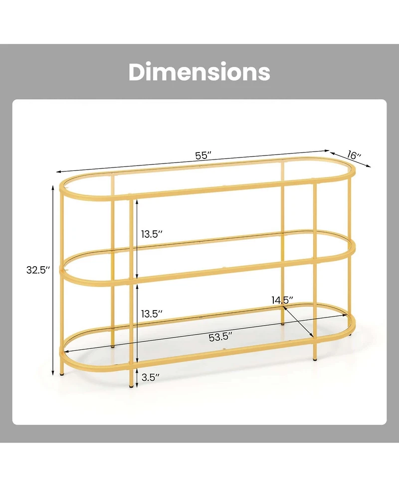 3-Tier Tv Stand for Tvs up to 65" with Tempered Glass Shelves TV Console Table