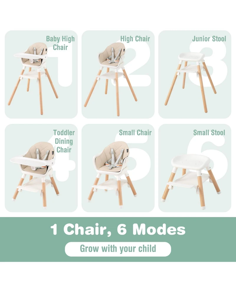 6 1 Convertible Highchair with Safety Harness and Removable Tray