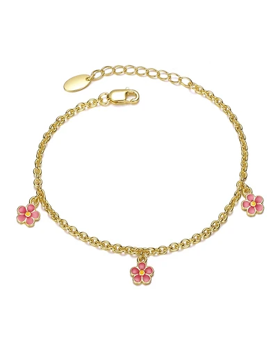 GiGiGirl Sterling Silver 14K Gold Plated with Colored Enamel Daisy Charm Bracelet