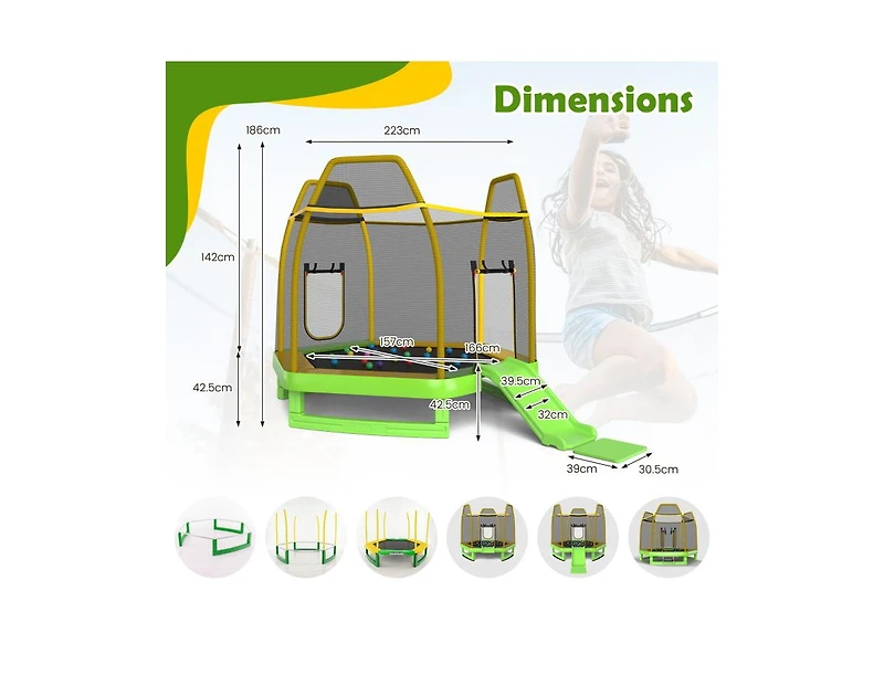 Trampoline with Ladder and Slide for Indoor and Outdoor