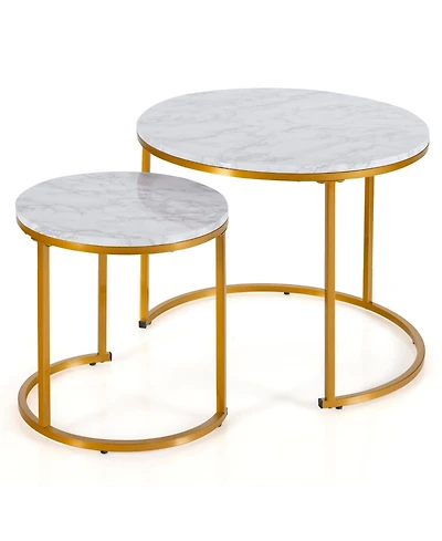 Modern Round Stacking Nesting Coffee Tables for Living Room (Set of 2)