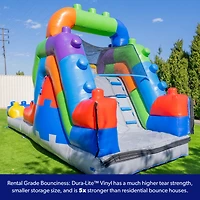 HeroKiddo 12FT Block Party Dual Lane Backload Inflatable Water Slide with Attached Pool & Air Blower, Commercial Grade, Pvc Vinyl, Outdoor Play, Backy