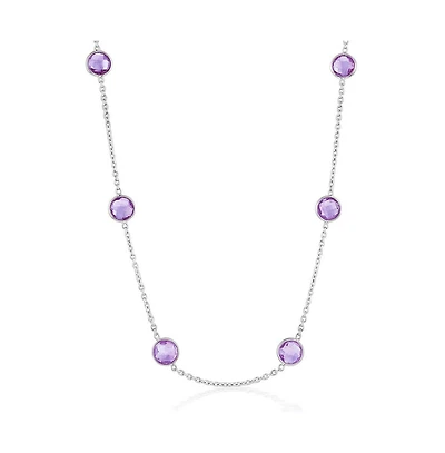 Sterling Silver, Bezel-Set 7mm Round Gem Station Necklace