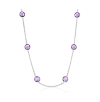 Sterling Silver, Bezel-Set 7mm Round Gem Station Necklace