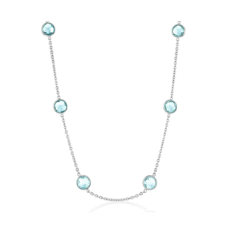 Sterling Silver, Bezel-Set 7mm Round Gem Station Necklace
