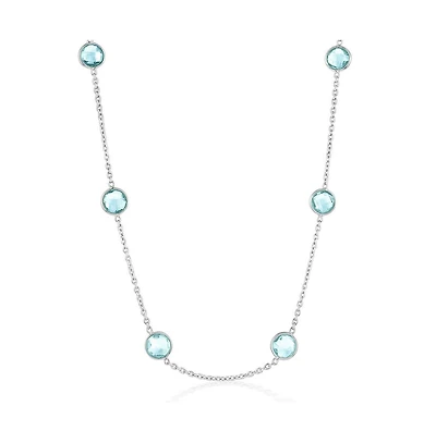 Sterling Silver, Bezel-Set 7mm Round Gem Station Necklace