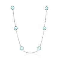 Sterling Silver, Bezel-Set 7mm Round Gem Station Necklace