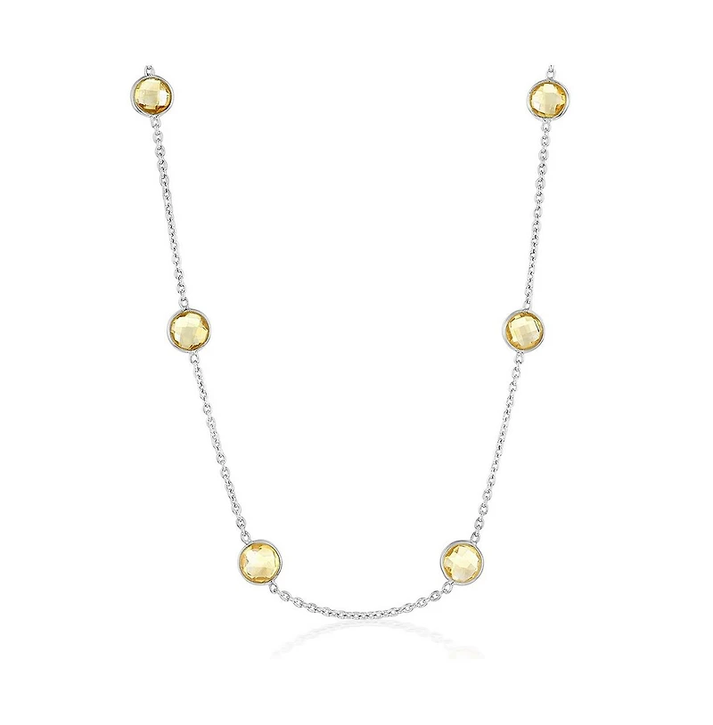 Sterling Silver, Bezel-Set 7mm Round Gem Station Necklace