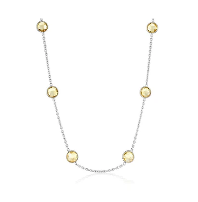 Sterling Silver, Bezel-Set 7mm Round Gem Station Necklace