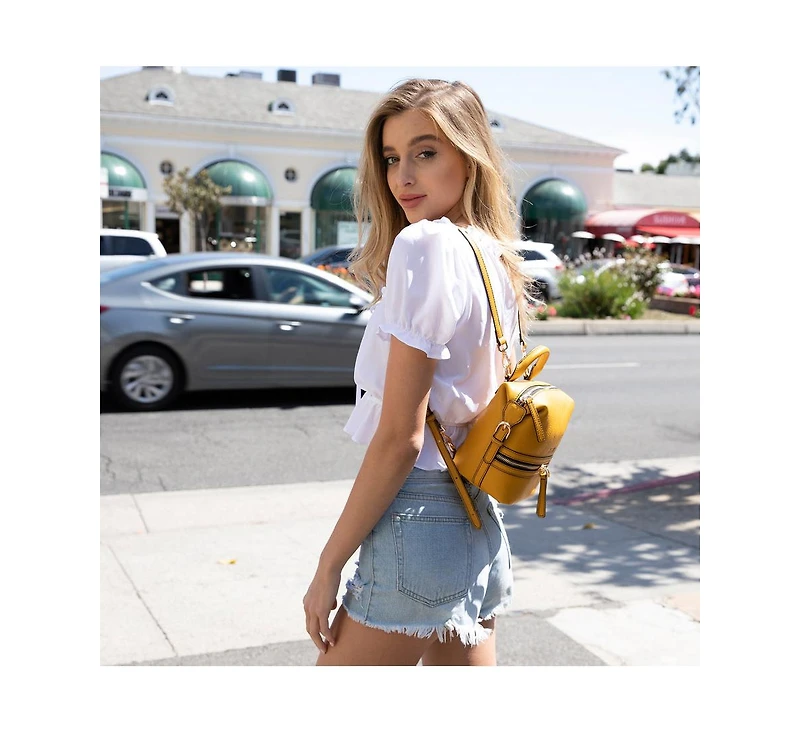 Susu Yellow Leather Backpack Purse Convertible Medium Crossbody Bag for Women with Front and Back Pockets