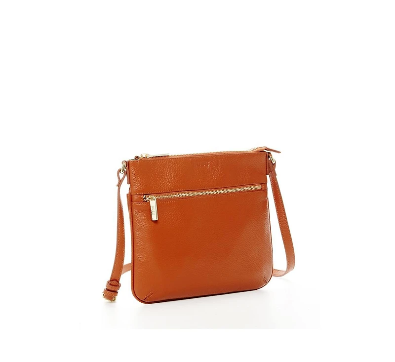 Susu Brown Leather Messenger Bag Women s Crossbody Purse with Zipper Closure and Adjustable Strap