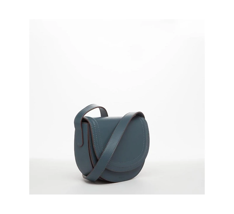 Susu Blue Leather Saddle Bag Women s Crossbody Purse with Flap Closure and Adjustable Strap