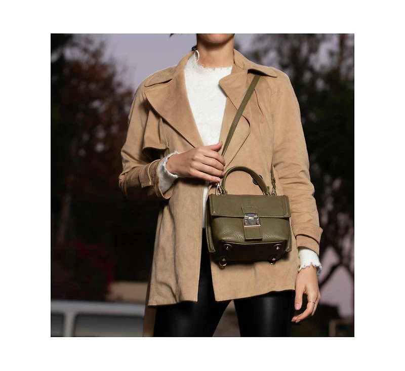 Susu Leather Backpack for Women Convertible Crossbody Bag Olive Green Purse