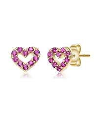 GiGiGirl Sterling Silver 14K Gold Plated with Paved Colored Cubic Zirconia Heart Stud Earrings