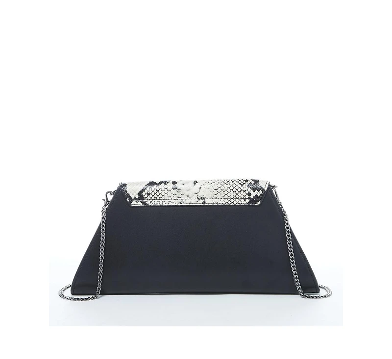 Susu Black Leather Clutch Bag Unique Snakeskin Evening Purse Women's Handbag