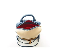Susu Blue Leather Backpack Purse for Women Convertible Crossbody Bag Medium Size with Front and Back Pockets