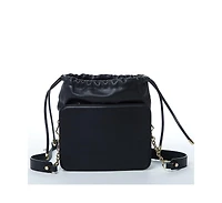 Susu Black Leather Bucket Bag Medium Size Leopard Print Purse for Women with Drawstring Design