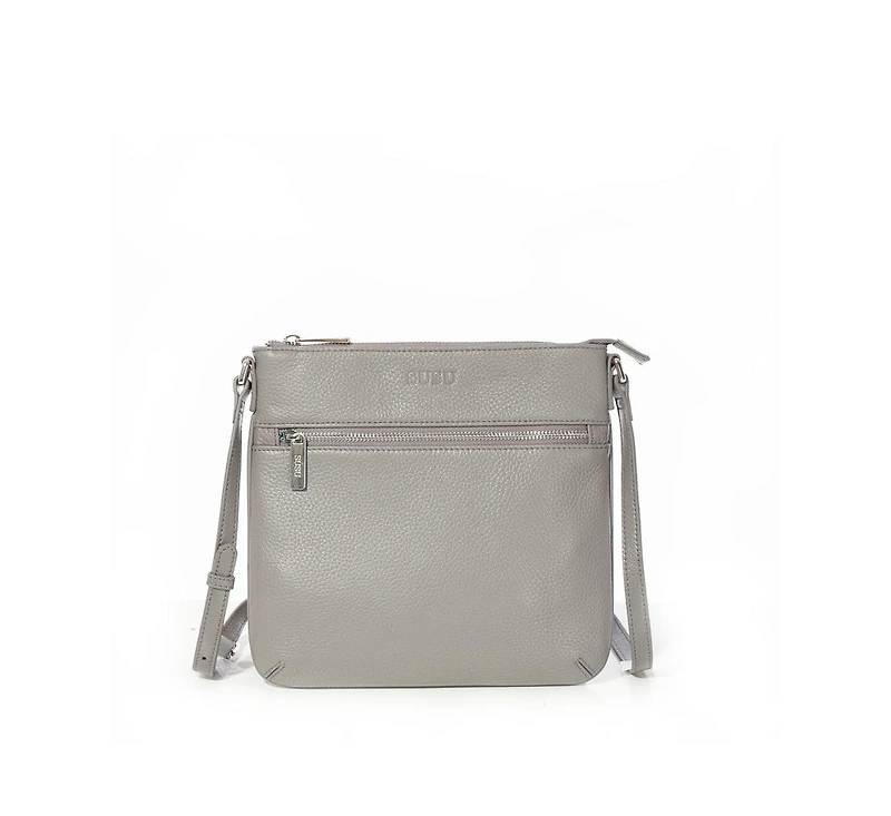 Susu Gray Leather Messenger Bag Women s Slim Crossbody Purse with Zipper Closure and Front Pocket