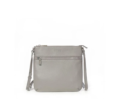 Susu Gray Leather Messenger Bag Women s Slim Crossbody Purse with Zipper Closure and Front Pocket