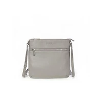 Susu Gray Leather Messenger Bag Women s Slim Crossbody Purse with Zipper Closure and Front Pocket