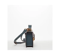 Susu Blue Leather Crossbody Bag Small Cute Purse for Women with Top Handle and Adjustable Strap