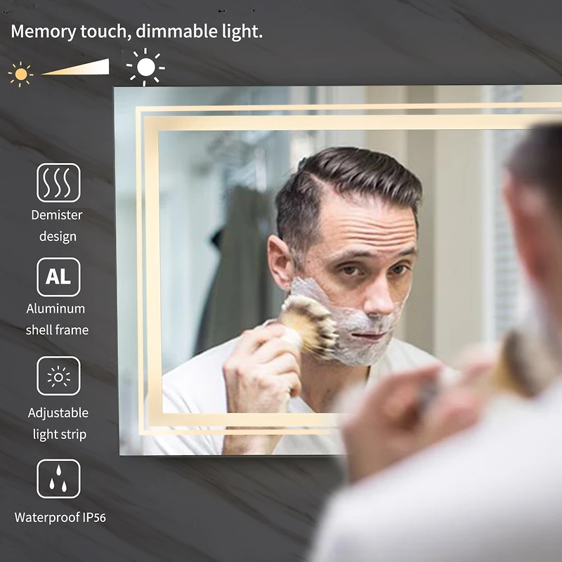 Luvodi 55.1 x 27.5 In Wall Mounted Bathroom Mirror Anti-fog Led Vanity Mirror for Home Hotel Salon