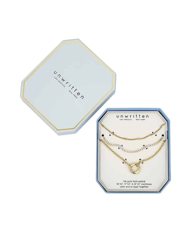 Unwritten Cubic Zirconia Tennis Round Carabiner Layered Necklace Sets