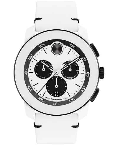 Movado Men's Bold Tr90 Swiss Quartz Chrono White Leather Watch, 43.5mm