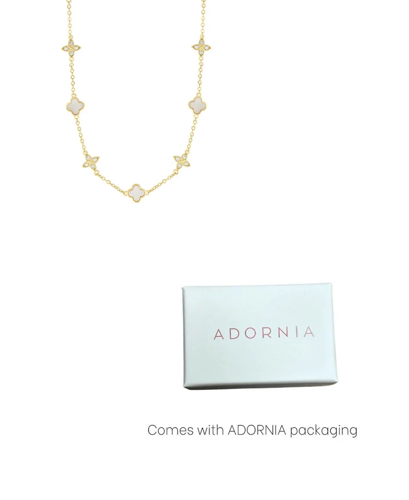 Adornia Gold Adjustable Cubic Zirconia Mother of Pearl Clover Station Necklace