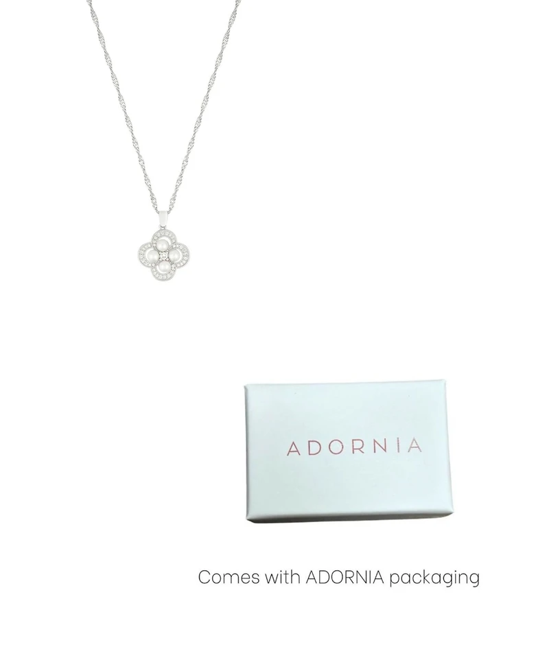 Adornia Silver Adjustable Cultivated Pearl-Studded Clover Necklace