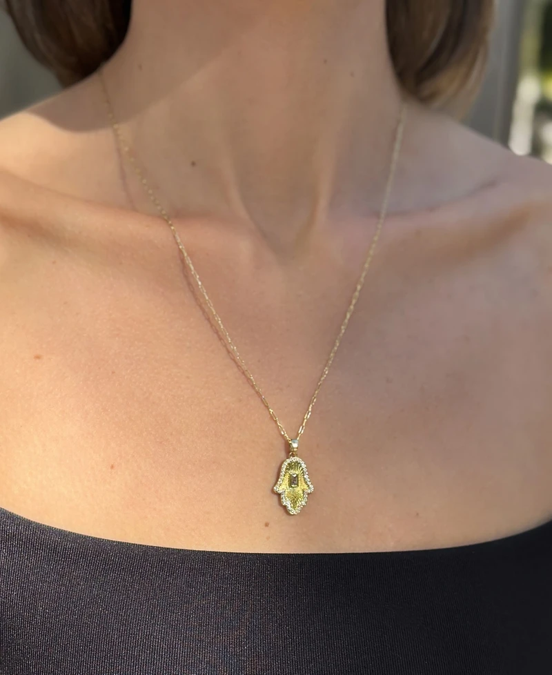 Adornia Gold Adjustable Crystal Baguette Stone Hamsa Necklace
