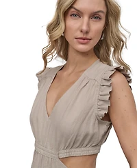 Dkny Jeans Women's Linen-Blend Tiered V-Neck Cutout Dress - Pbl