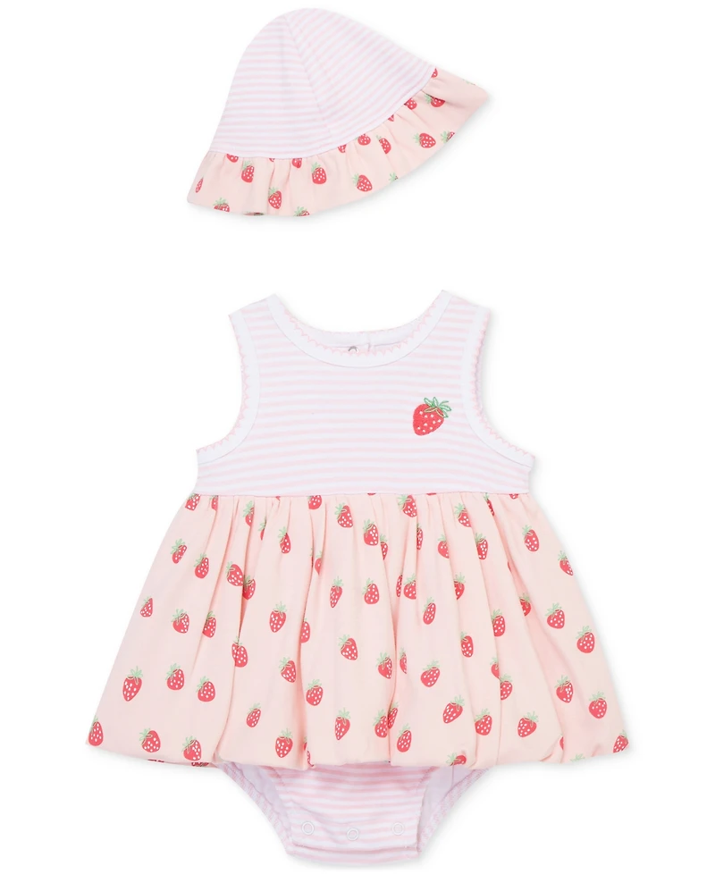 Little Me Baby Girls Cotton Strawberries Popover Bodysuit & Hat, 2 Piece Set