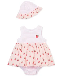 Little Me Baby Girls Cotton Strawberries Popover Bodysuit & Hat, 2 Piece Set