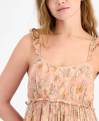 Lucky Brand Women's Printed Ruffle Sleeve Midi Dress