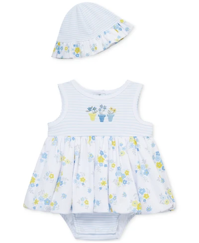 Little Me Baby Girls Cotton Garden Popover Bodysuit & Hat, 2 Piece Set