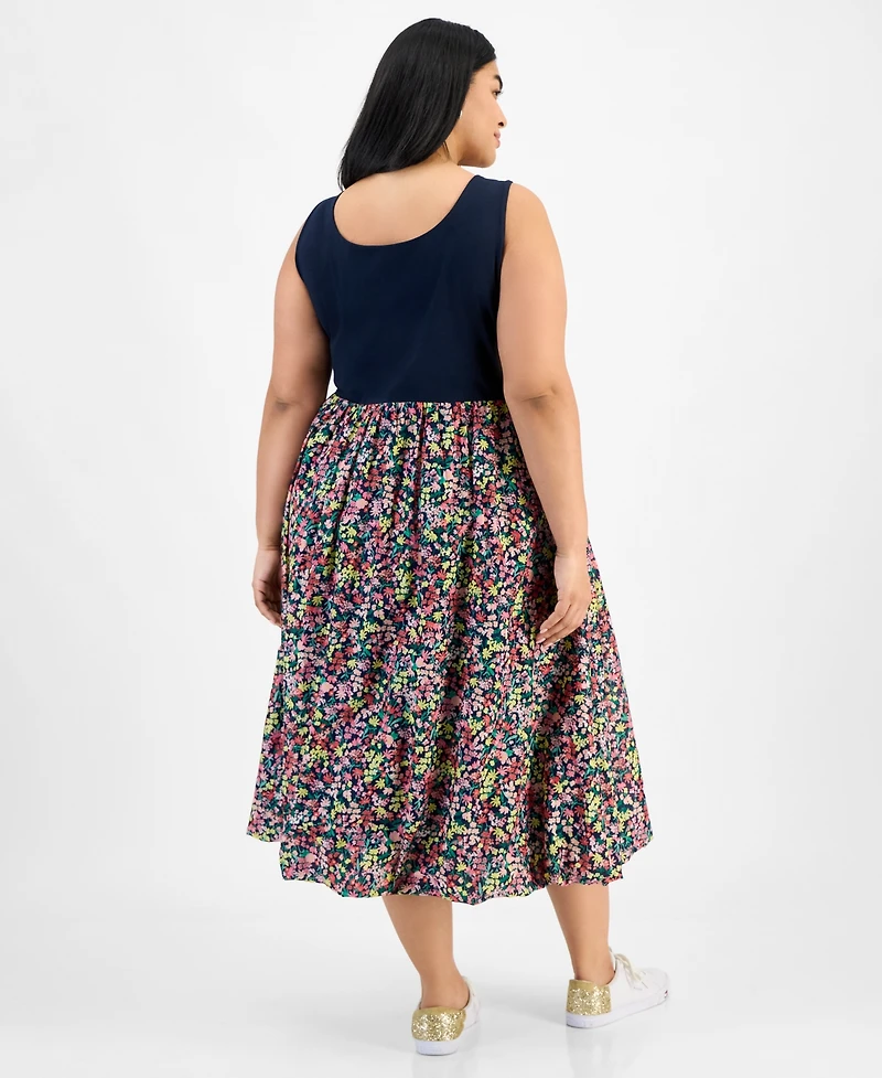 Tommy Hilfiger Plus Floral-Print-Skirt Sleeveless Dress