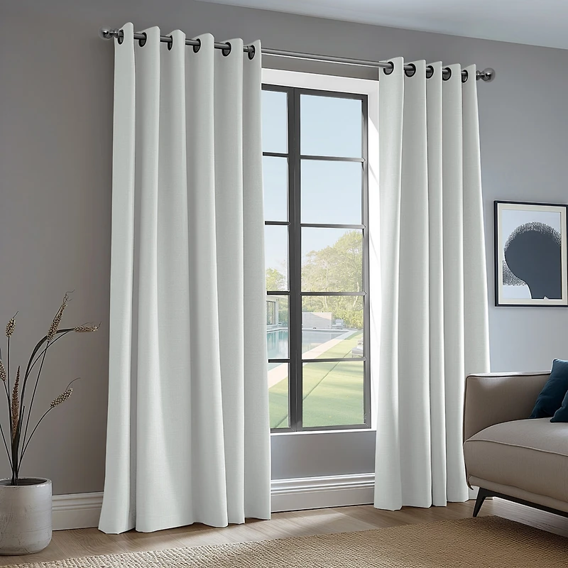 Half Price Drapes Off White Grommet Performance Linen Hotel Blackout Curtain