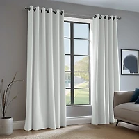 Half Price Drapes Off White Grommet Performance Linen Hotel Blackout Curtain