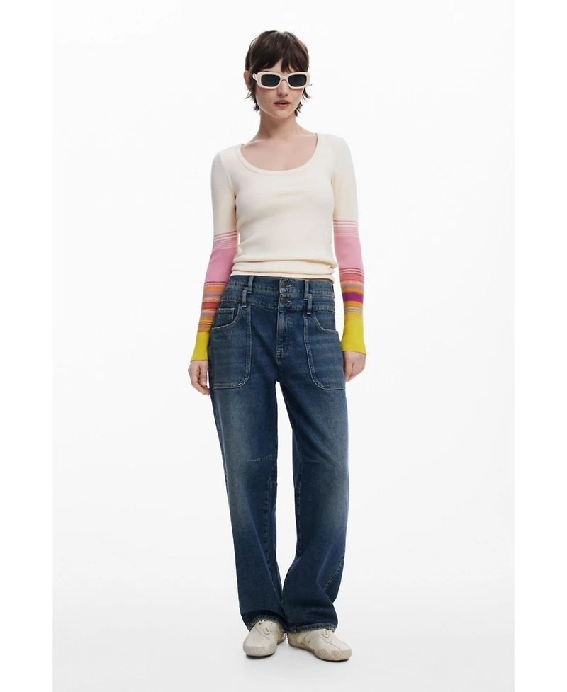 Desigual Women's T-shirt with printed sleeves