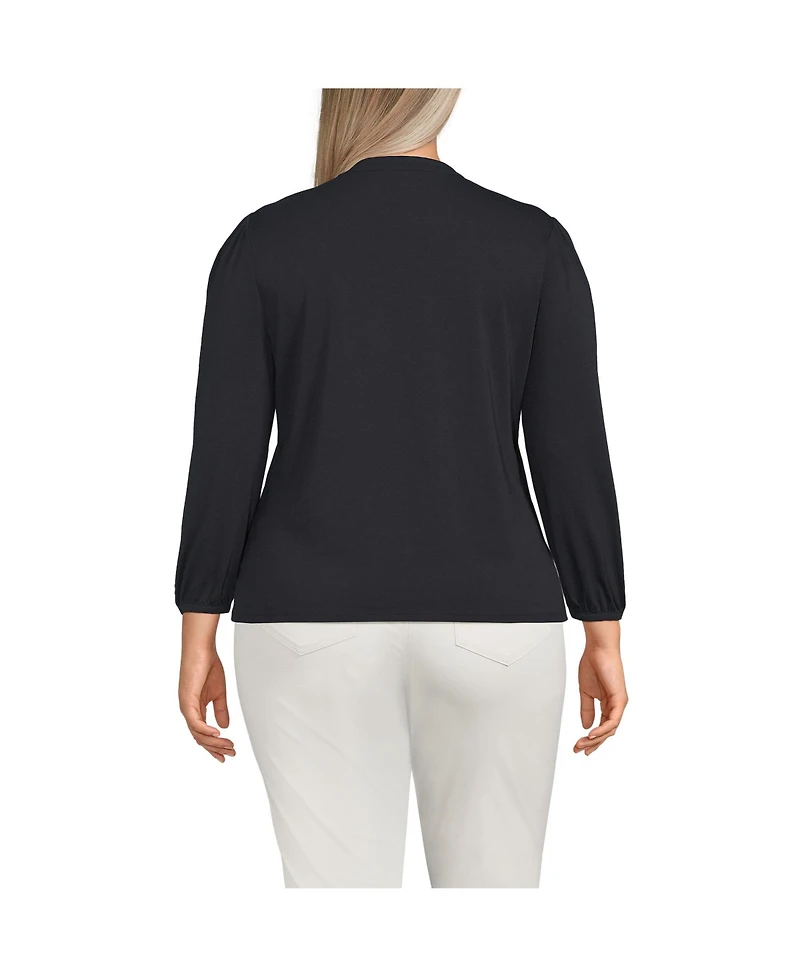 Lands' End Plus Lightweight Jersey Button Pintuck Top