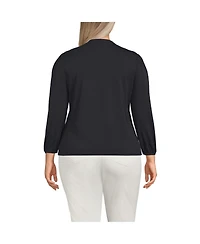 Lands' End Plus Lightweight Jersey Button Pintuck Top