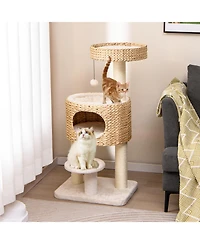 Modern Cat Tower with Top Perch, Cattail, & Fluff Condo Stylish & Cozy Cat Tree for Indoor Cats